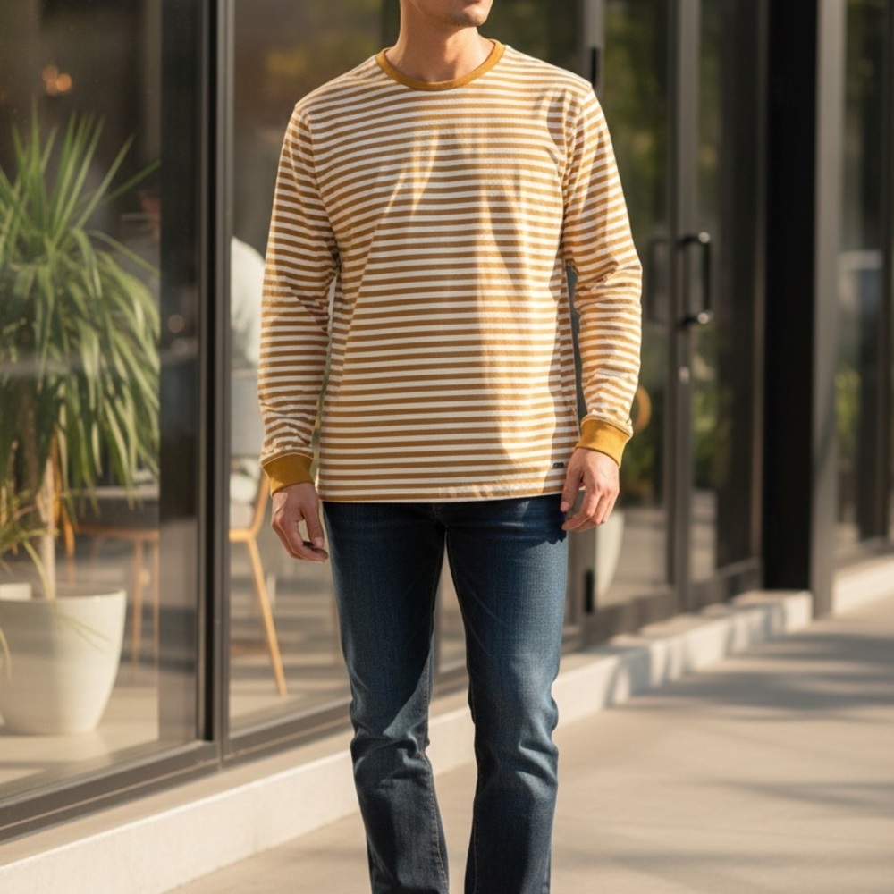Denim & Flower White and Yellow Striped Tee Size Large